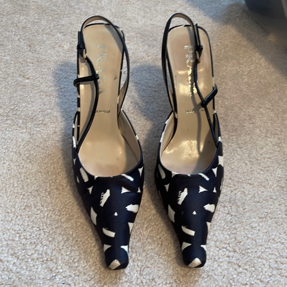 Prada silk sling back heeled shoes
